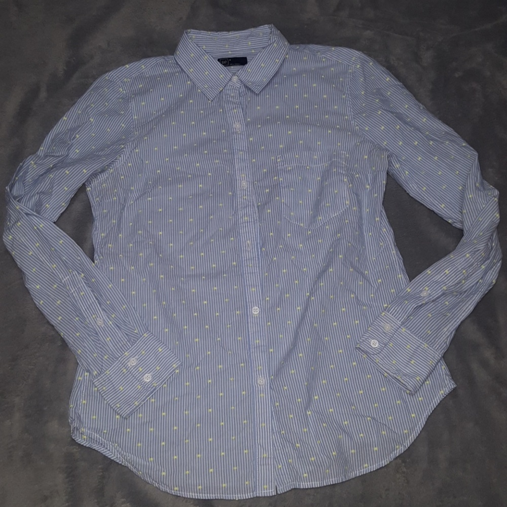GAP BLUE PINSTRIPED BUTTONDOWN SHIRT TOP LIME NEW - Picture 1 of 5